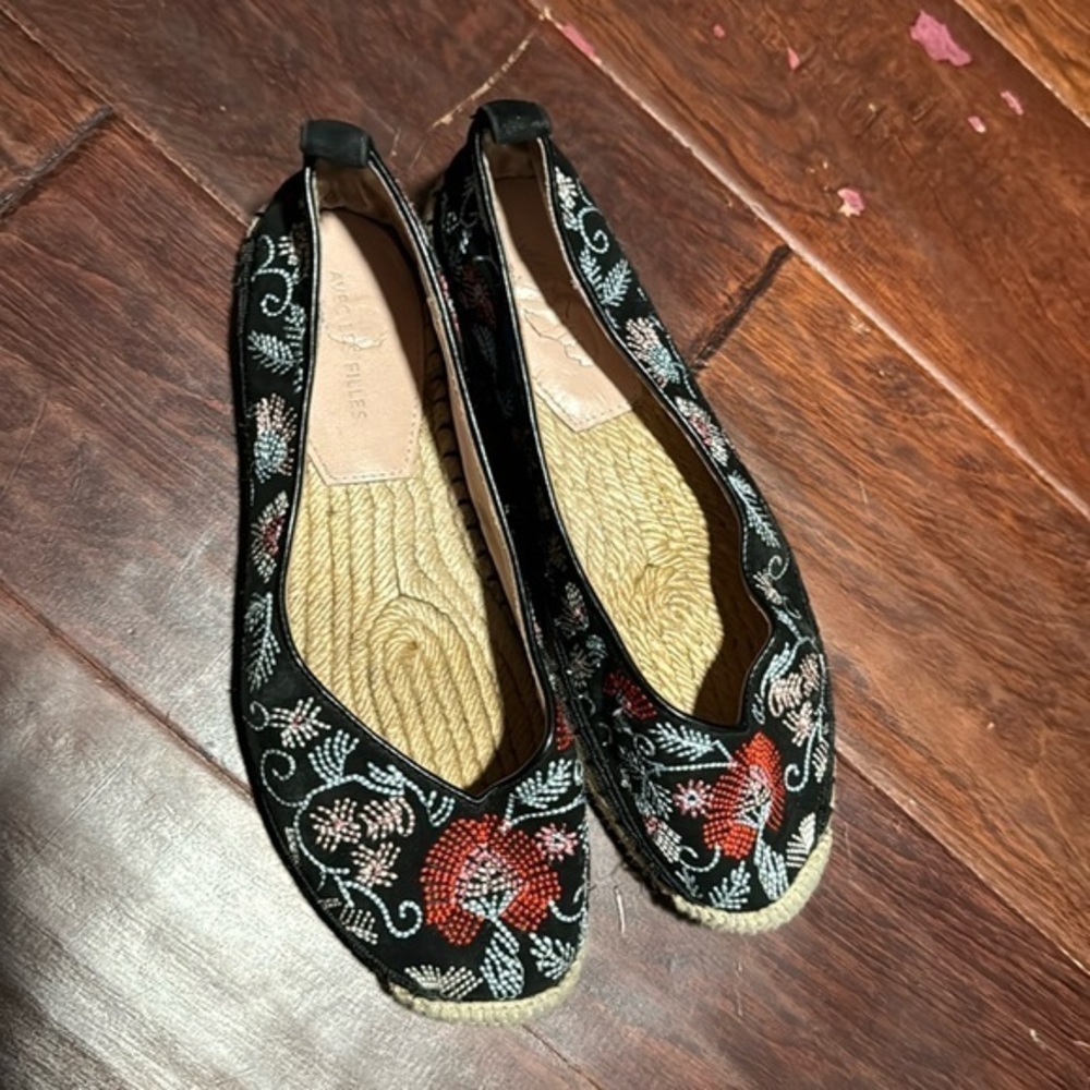 Anthropologie Avec Les Filles Gisella Suede Floral Embroidered Espadrille Flats